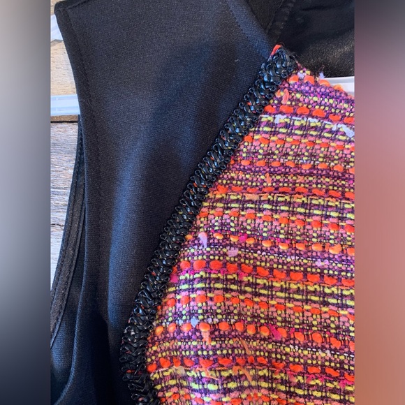 Rachel Roy | Orange & Pink Tweed Black Panel Zip Front Dress - Picture 7 of 7